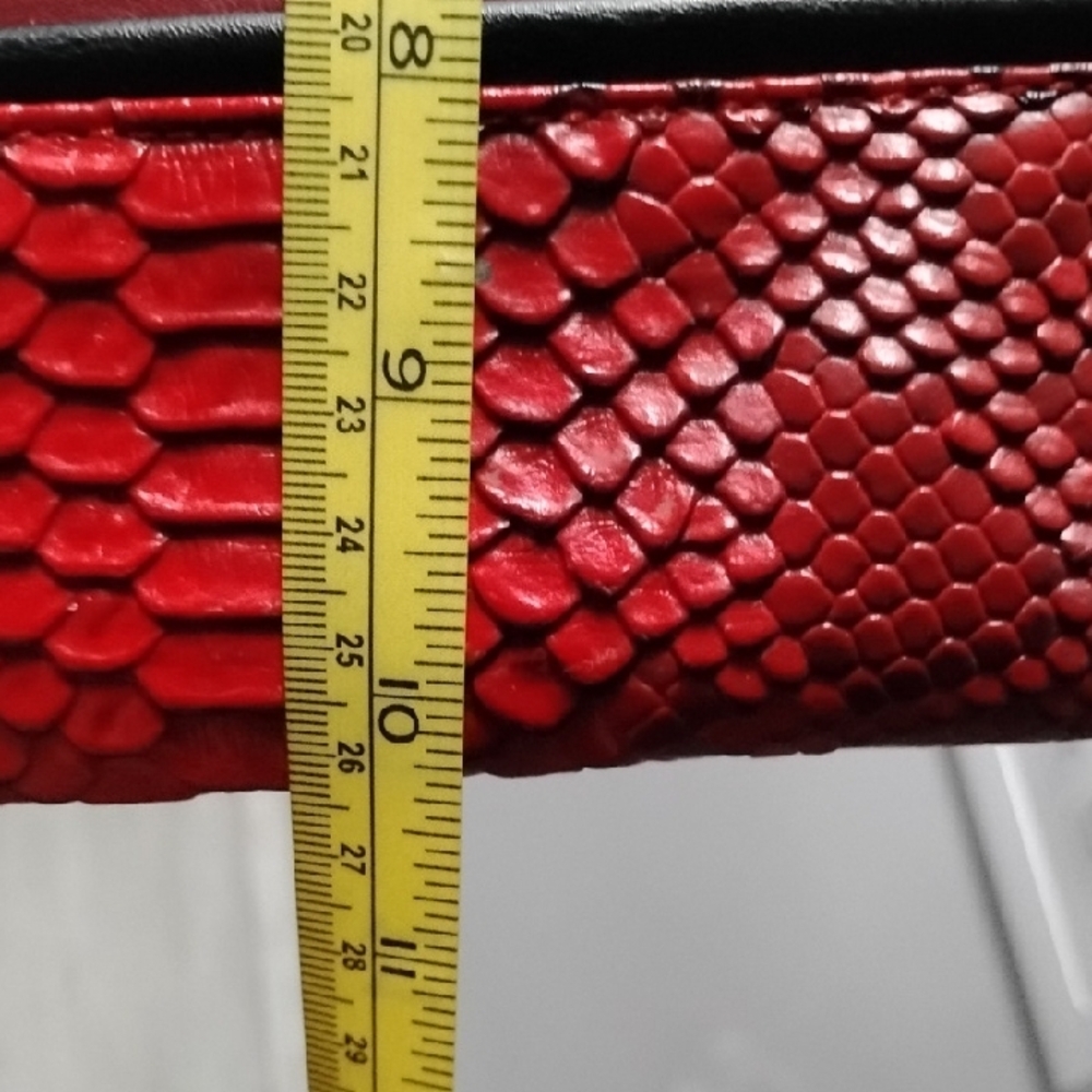 Braided-Handle Red Shoulder Bag with Black Trim and Tassel Accents - Picture 13 of 13